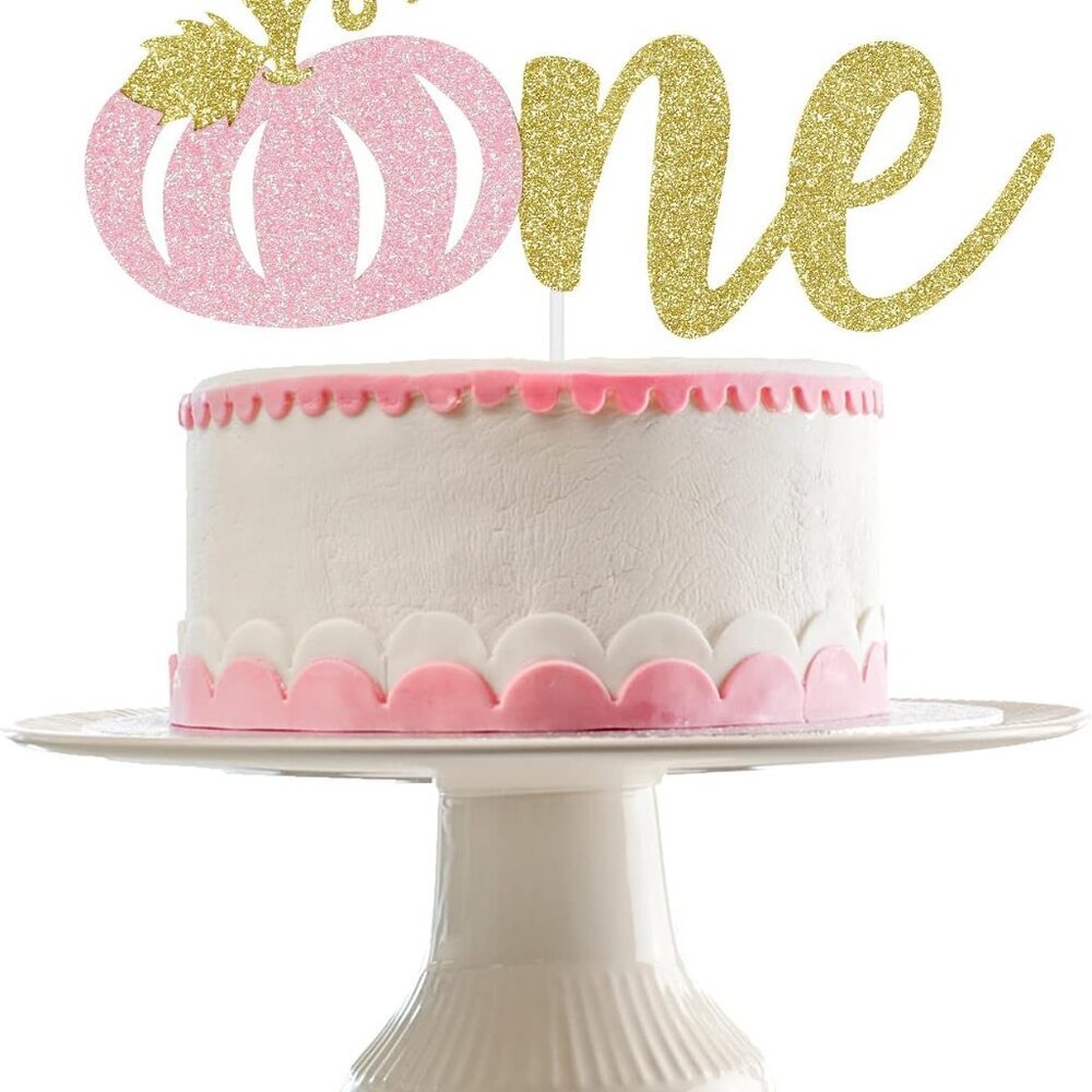 Pink and Gold Pumpkin One Cake Topper Little Pumpkin 1st Birthday Cake Topper fo